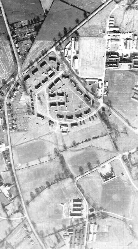 The old R.E.M.E. workshops and the married quarters of Hazebrouck Barracks, with Eversley Road to the left