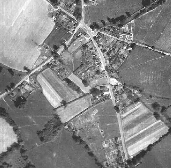 Arborfield Cross, with Swallowfield Road to the left and Eversley Road in the centre