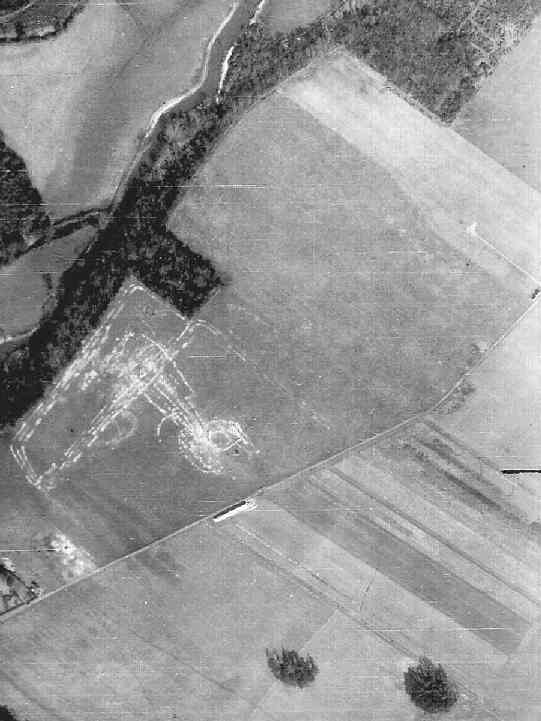The 'Starfish' decoy site (top), by March 1946 largely cleared - though the next meadow has some strange markings!