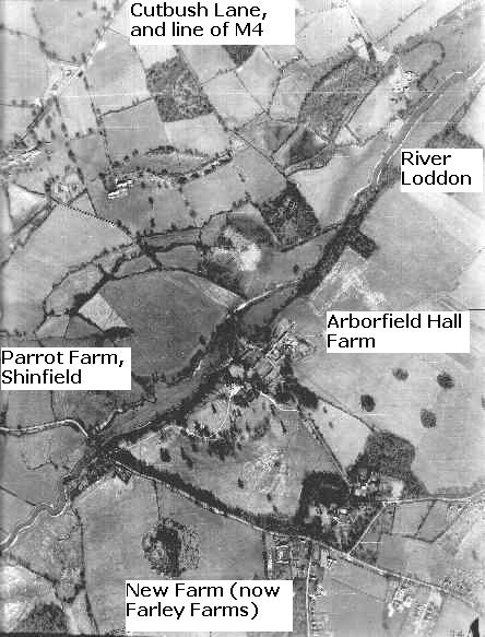 Arborfield Hall Farm, Parrot Farm and the River Loddon in 1946