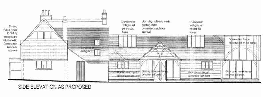 The side elevation from Eversley Road - click for rear elevation and plan
