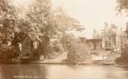 Arborfield Hall from the River Loddon, showing the boathouse and steps