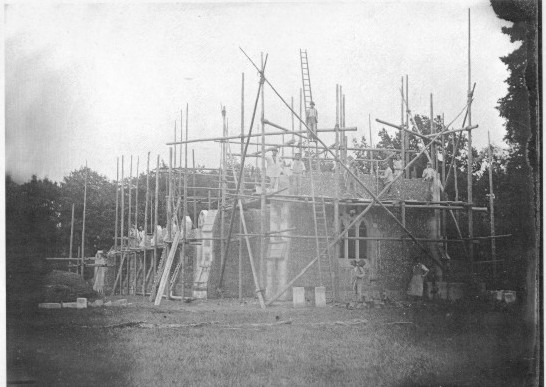 The church under construction, from the west