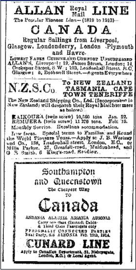 Adverts for Shipping to the Dominons and Colonies
