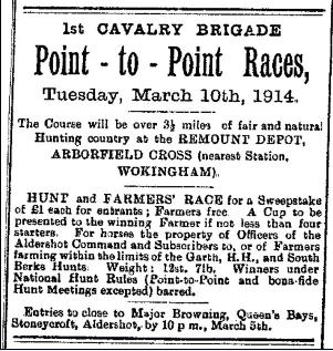 Advert for Point-to-Point at the Remount Depot, March 10th 1914