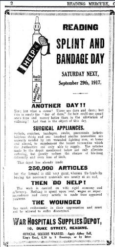 Advert for Splint and Bandage Day, which appeared on 22nd September 1917