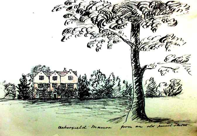 Sketch of Arborfield Manor House by Emma Thoyts