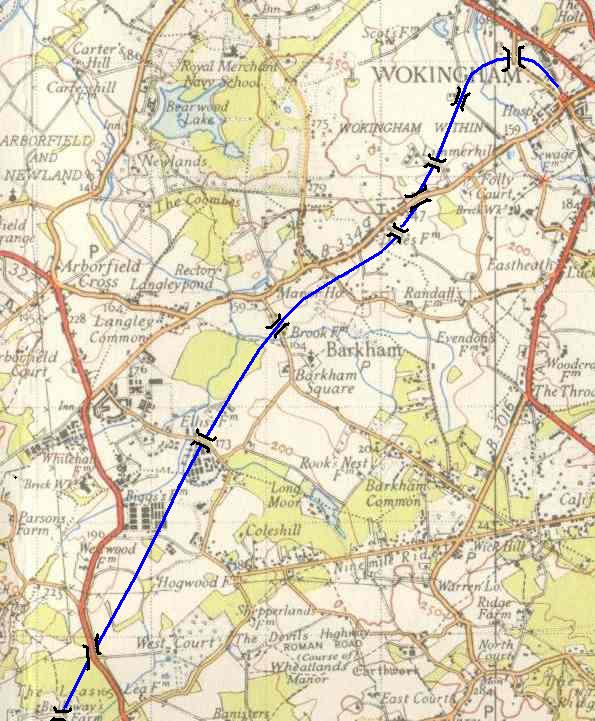 The proposed route through Berkshire, showing location of bridges