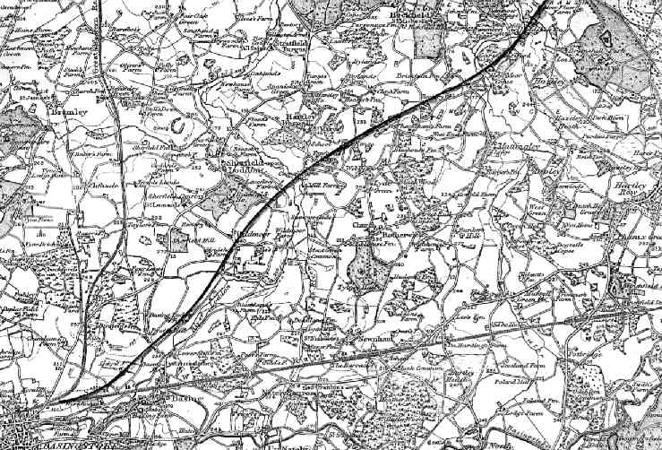 The southern section of the proposed railway showing Basingstoke to Bramshill