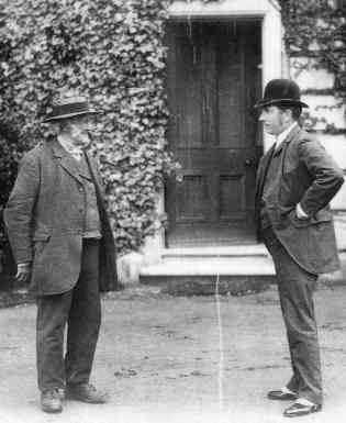 Caleb Jeacocke (left) and John Simonds (right) at the front door of 'Poplars'