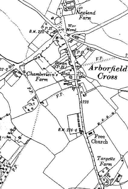 The 'Free Church' south of Arborfield Cross, from a 1930's OS Map
