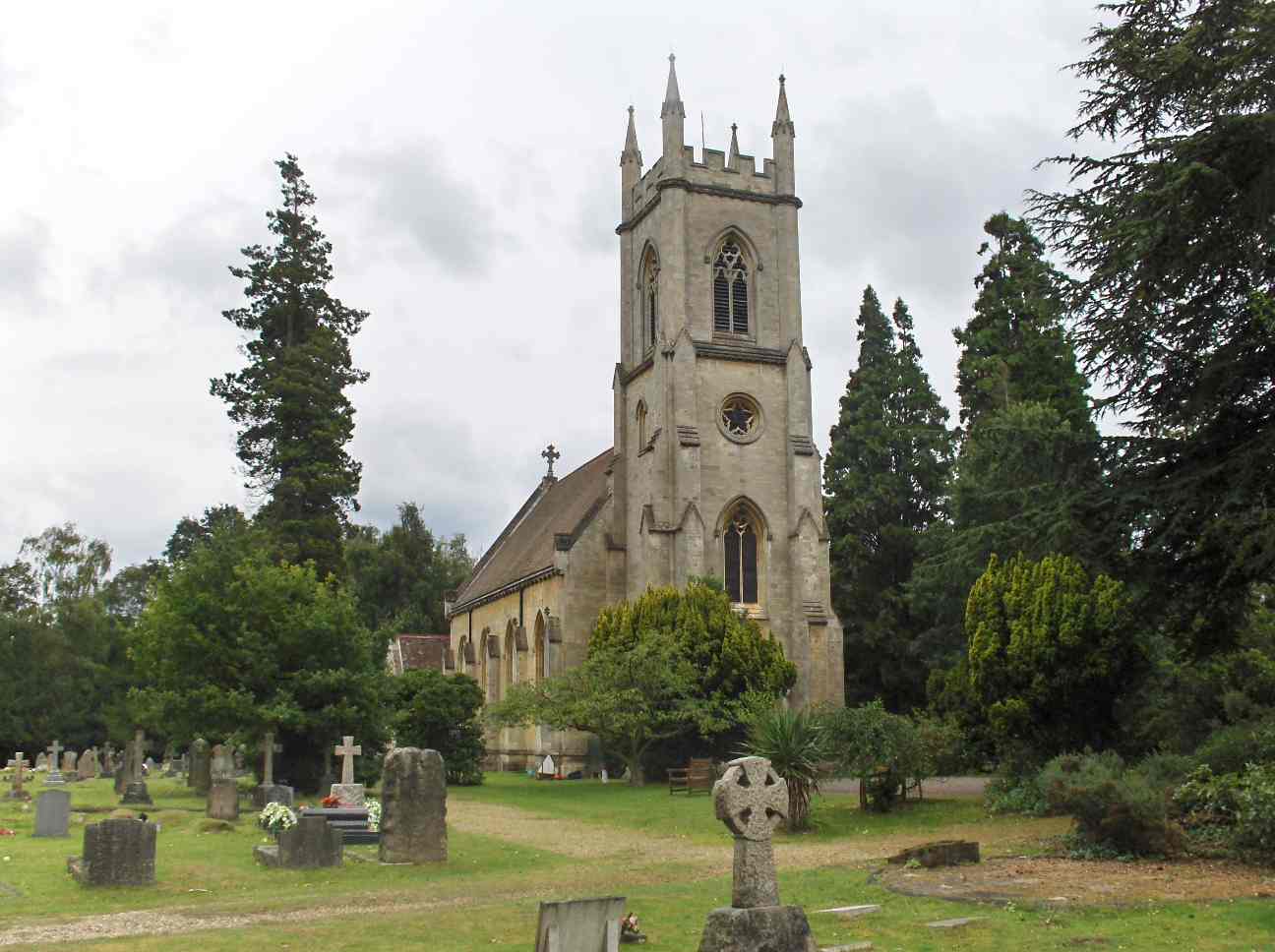 St. Catherine's Church, Bearwood; in the foreground is a memorial to Arthur Walter, died 1910
