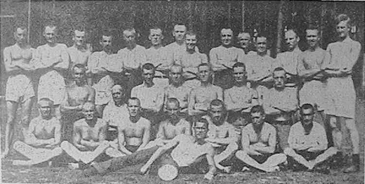 Alec W. Verrall, R.E., of Arborfield, first on left in second row, a prisoner of war in Germany since June 1940