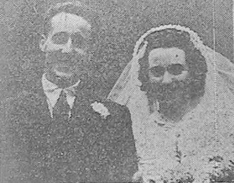 'Miss M. Potter and Mr. E. G. Church, who were married at Arborfield'