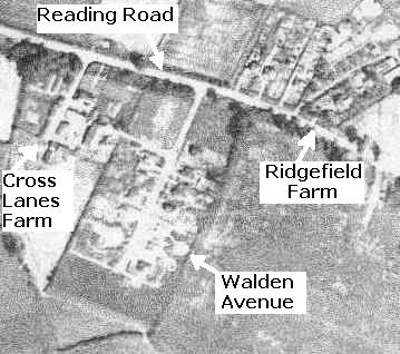Cross Lanes Farm, Walden Avenue, Reading Road and Ridgefield Poultry Farm from the air, 1946